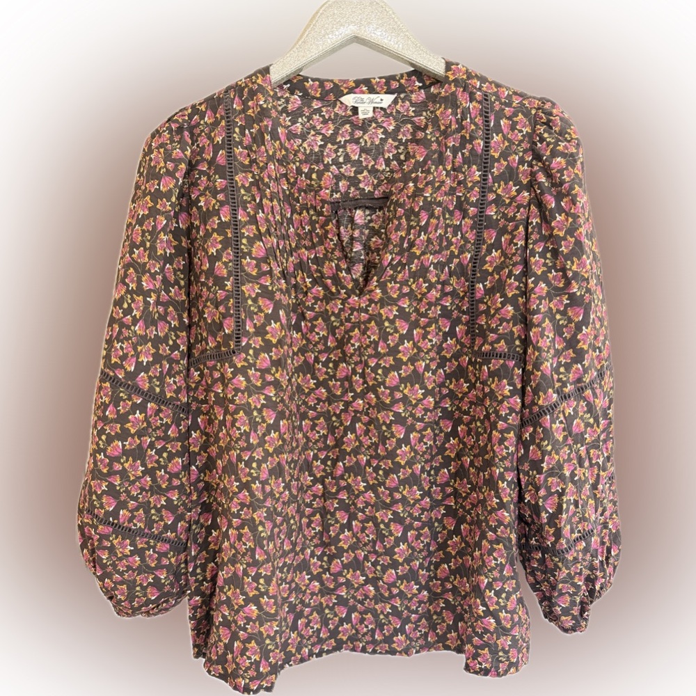 The Pioneer Woman Floral Boho Blouse Brown Pink Long Sleeve Size XL